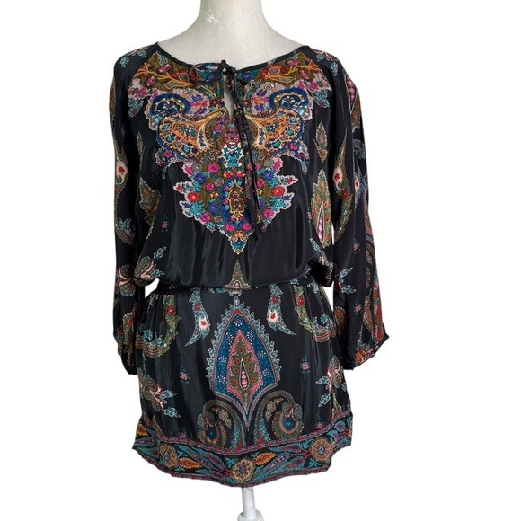 Anthropologie Tolani Embroidered Boho Long Sleeve Mini Dress Black Size S - Picture 5 of 12